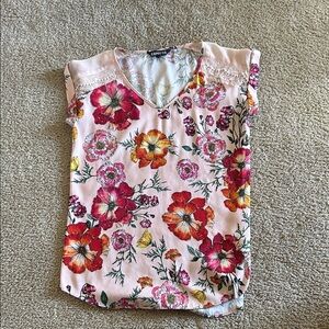 Express Pink Floral Lace Blouse | Feminine Sheer Top | Dressy Spring Summer Shir